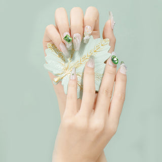 Green Gemstone Press On Nails