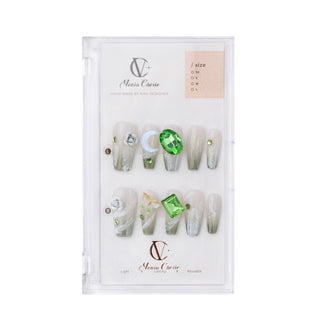 Green Gemstone Press On Nails