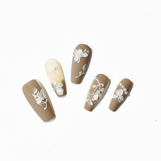 White Flowers Press On Nails