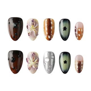 New Hand Drawn 3D Fall Ocean Almond Press-on Nails