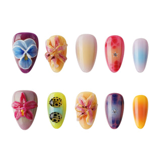 New 3D Flower Playbird Colorful Almond Press on Nails