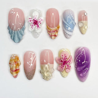 2024 New 3D Fashion Shell Flower Almond Press-on Nail