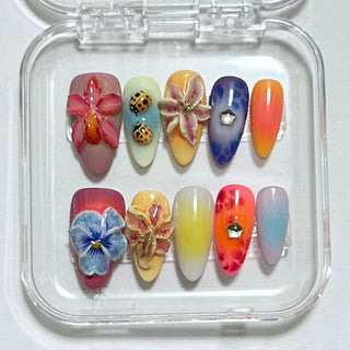 New 3D Flower Playbird Colorful Almond Press on Nails