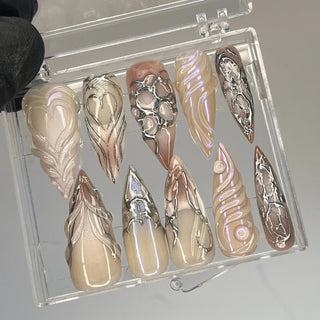 New 3D Fashion Silver Almond Press-on Nail